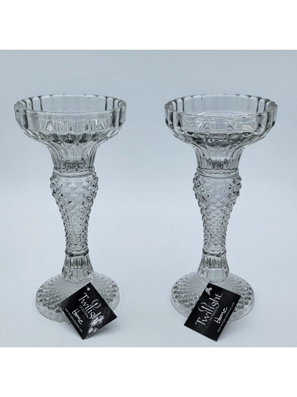 Glass Pillar Candle Holders Pair NWT #2792